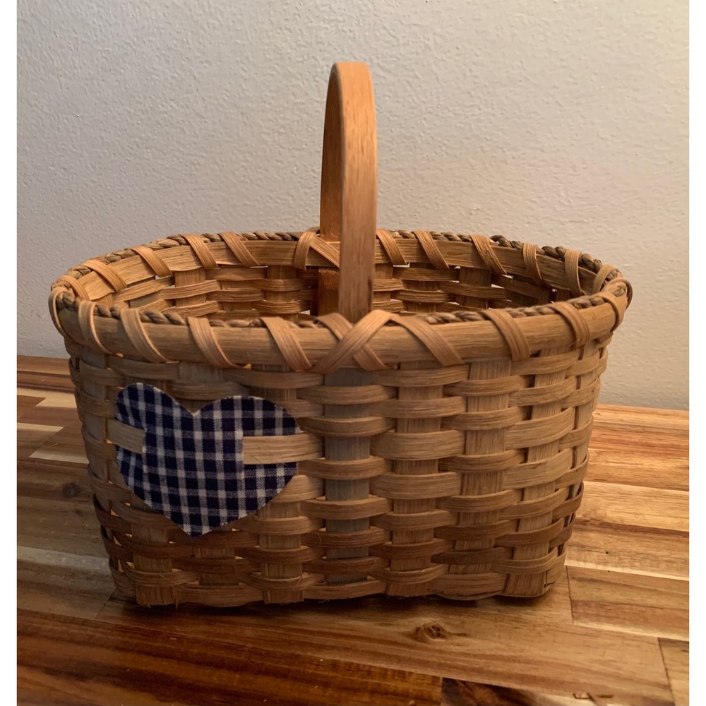 Vintage 90's Gingham Heart Farmhouse Basket Rustic Boho